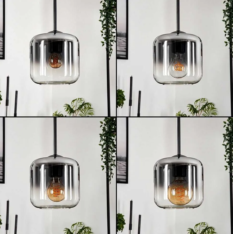 Suspension Verre 15 Cm Lauden Clair, Fume, 4 Lumieres