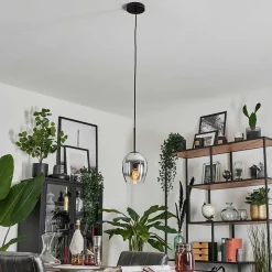 Suspension Verre 15Cm Vevino Chrome, Clair, Fume, 1 Lumiere