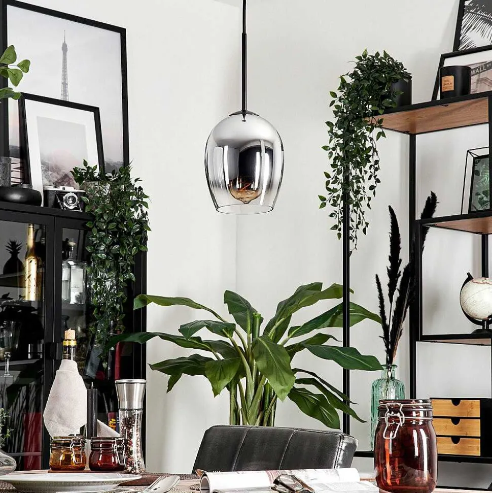 Suspension Verre 15Cm Vevino Chrome, Clair, Fume, 1 Lumiere