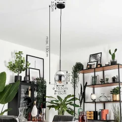 Suspension Verre 15Cm Vevino Chrome, Clair, Fume, 1 Lumiere