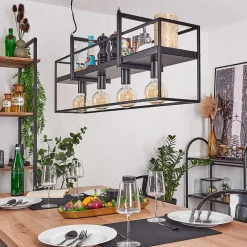 Suspension Victorine Chrome, Noir, 4 Lumieres