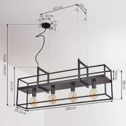 Suspension Victorine Chrome, Noir, 4 Lumieres
