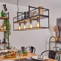 Suspension Victorine Chrome, Noir, 4 Lumieres