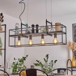 Suspension Victorine Chrome, Noir, 4 Lumieres