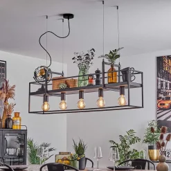 Suspension Victorine Chrome, Noir, 5 Lumieres