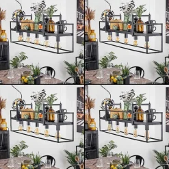 Suspension Victorine Chrome, Noir, 5 Lumieres