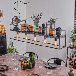 Suspension Victorine Chrome, Noir, 5 Lumieres