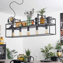 Suspension Victorine Chrome, Noir, 5 Lumieres