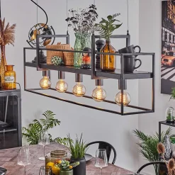 Suspension Victorine Chrome, Noir, 5 Lumieres