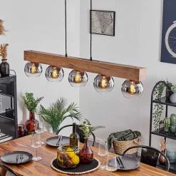 Suspension Vouhet Brun, Couleur Bois, Noir, 5 Lumieres