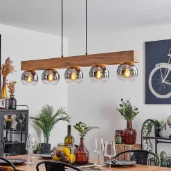 Suspension Vouhet Brun, Couleur Bois, Noir, 5 Lumieres