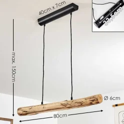 Suspension Winterthur Led Bois Clair, Noir, 1 Lumiere