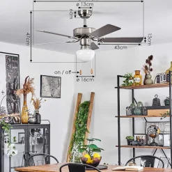 Ventilateur De Plafond Apiao Brun, Couleur Bois, Argente, 1 Lumiere