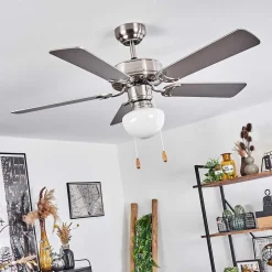 Ventilateur De Plafond Apiao Brun, Couleur Bois, Argente, 1 Lumiere