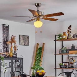 Ventilateur De Plafond Apiao Brun, Couleur Bois, Argente, 1 Lumiere