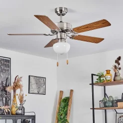 Ventilateur De Plafond Apiao Brun, Couleur Bois, Argente, 1 Lumiere