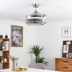 Ventilateur De Plafond Bendigo Led Nickel Mat, Transparent, 1 Lumiere