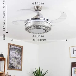Ventilateur De Plafond Bendigo Led Nickel Mat, Transparent, 1 Lumiere