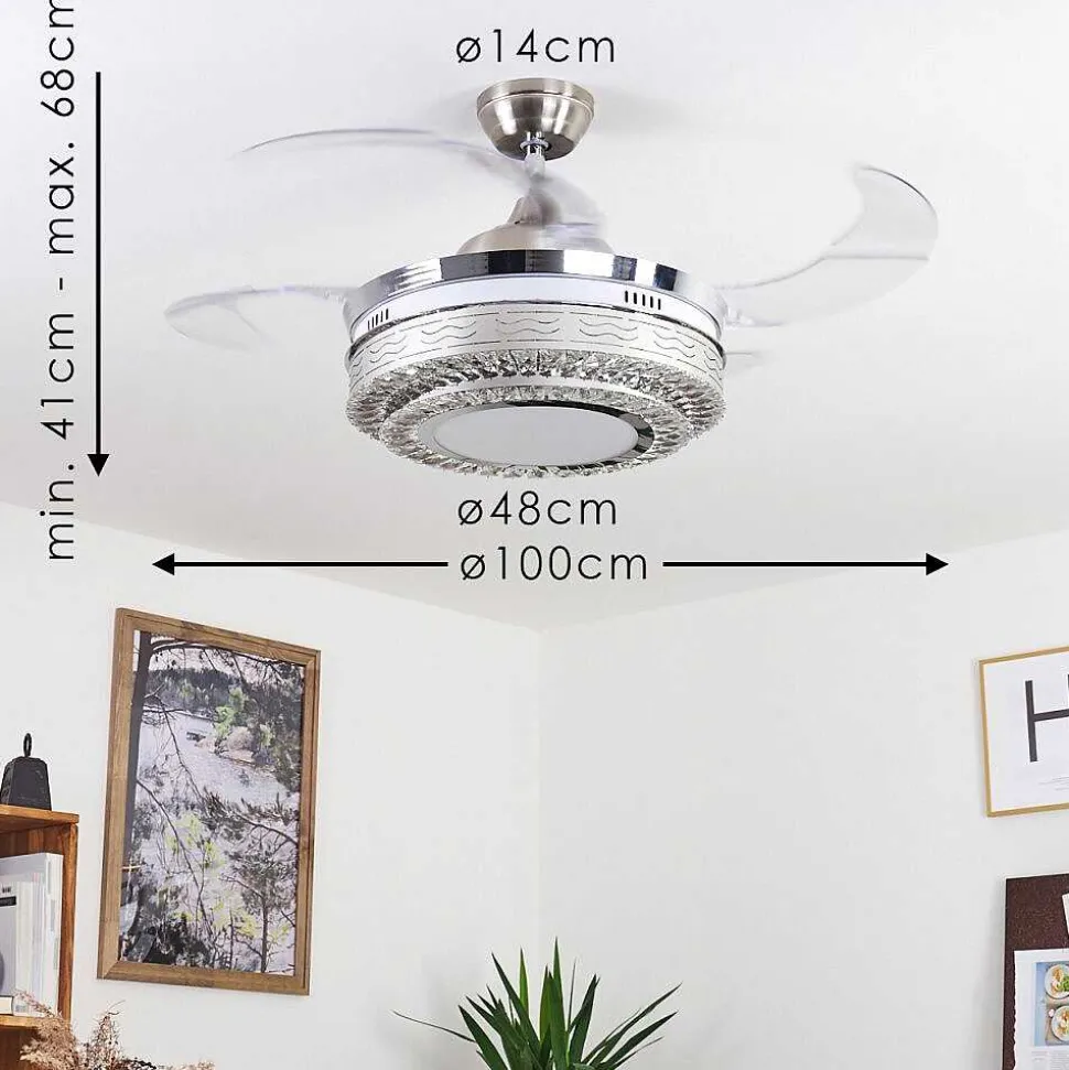 Ventilateur De Plafond Bendigo Led Nickel Mat, Transparent, 1 Lumiere