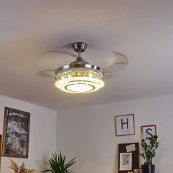 Ventilateur De Plafond Bendigo Led Nickel Mat, Transparent, 1 Lumiere