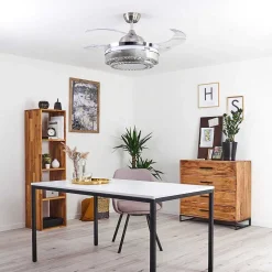 Ventilateur De Plafond Bendigo Led Nickel Mat, Transparent, 1 Lumiere