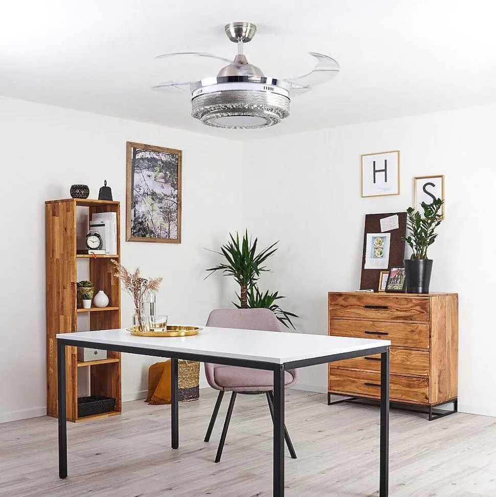 Ventilateur De Plafond Bendigo Led Nickel Mat, Transparent, 1 Lumiere