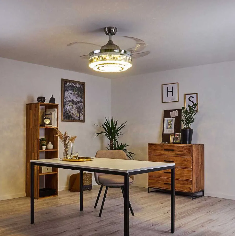 Ventilateur De Plafond Bendigo Led Nickel Mat, Transparent, 1 Lumiere