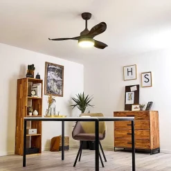 Ventilateur De Plafond Doha Led Brun, 1 Lumiere, Telecommandes