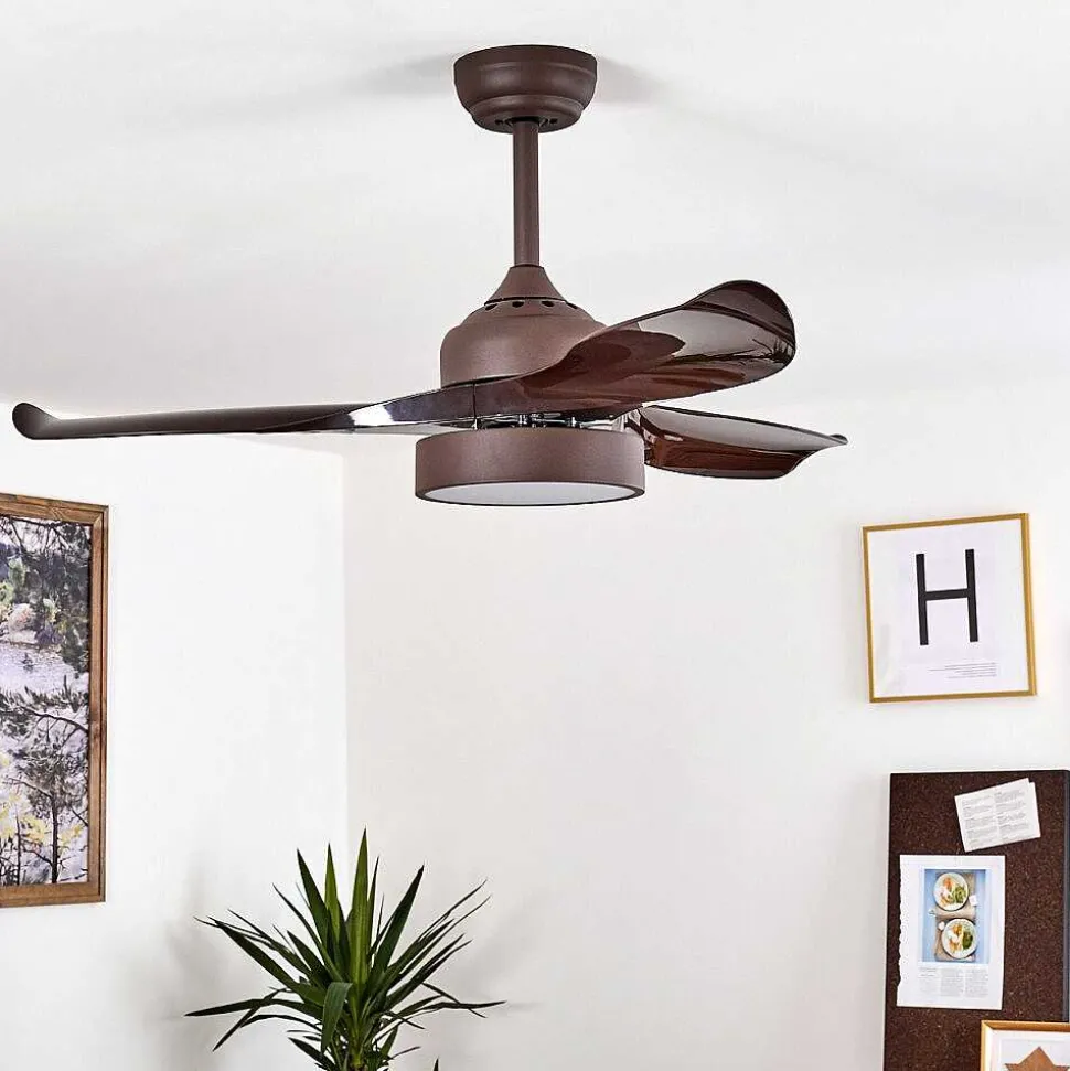 Ventilateur De Plafond Doha Led Brun, 1 Lumiere, Telecommandes