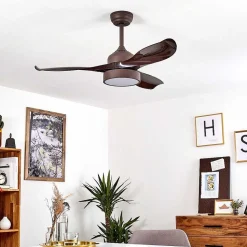 Ventilateur De Plafond Doha Led Brun, 1 Lumiere, Telecommandes