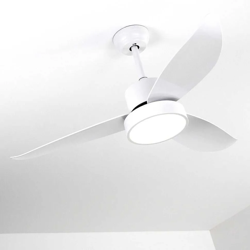 Ventilateur De Plafond Doha Led Blanc, 1 Lumiere, Telecommandes