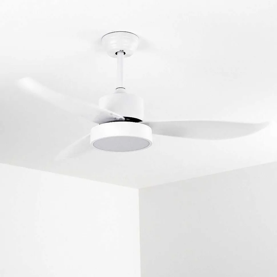 Ventilateur De Plafond Doha Led Blanc, 1 Lumiere, Telecommandes