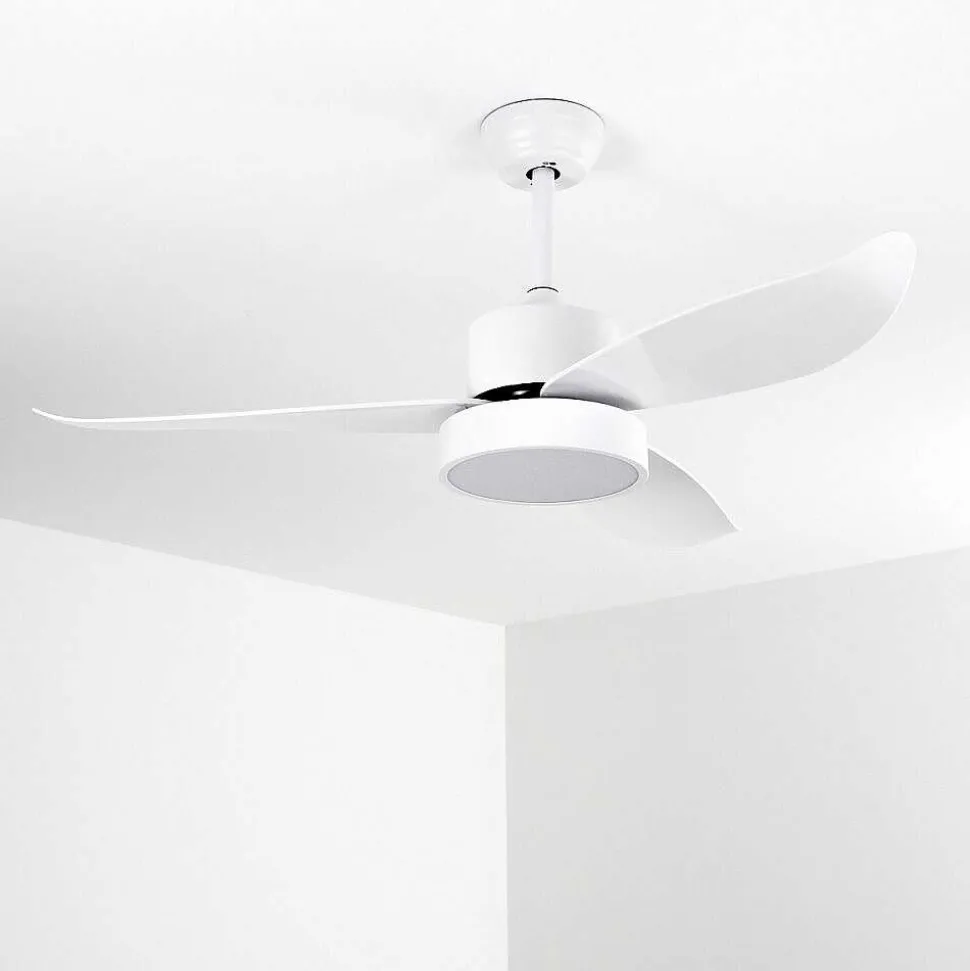 Ventilateur De Plafond Doha Led Blanc, 1 Lumiere, Telecommandes