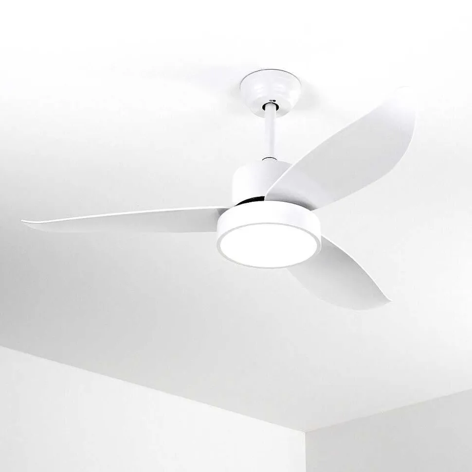 Ventilateur De Plafond Doha Led Blanc, 1 Lumiere, Telecommandes