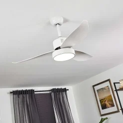 Ventilateur De Plafond Doha Led Blanc, 1 Lumiere, Telecommandes