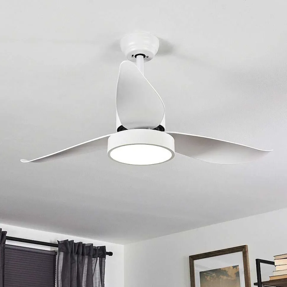 Ventilateur De Plafond Doha Led Blanc, 1 Lumiere, Telecommandes