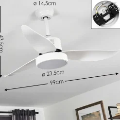 Ventilateur De Plafond Doha Led Blanc, 1 Lumiere, Telecommandes