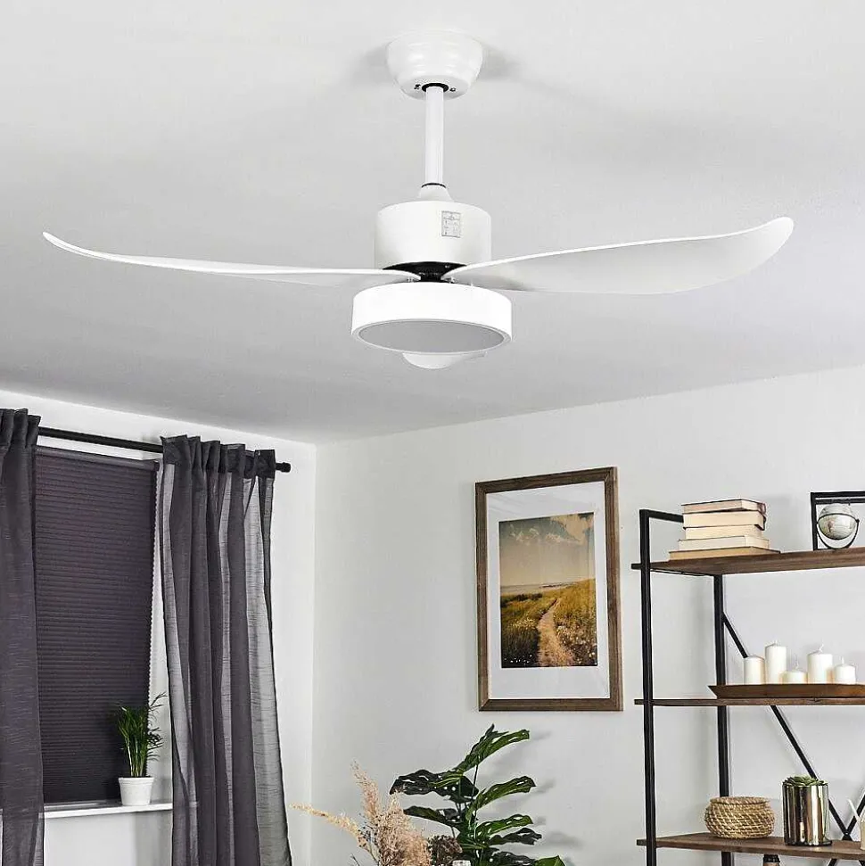 Ventilateur De Plafond Doha Led Blanc, 1 Lumiere, Telecommandes