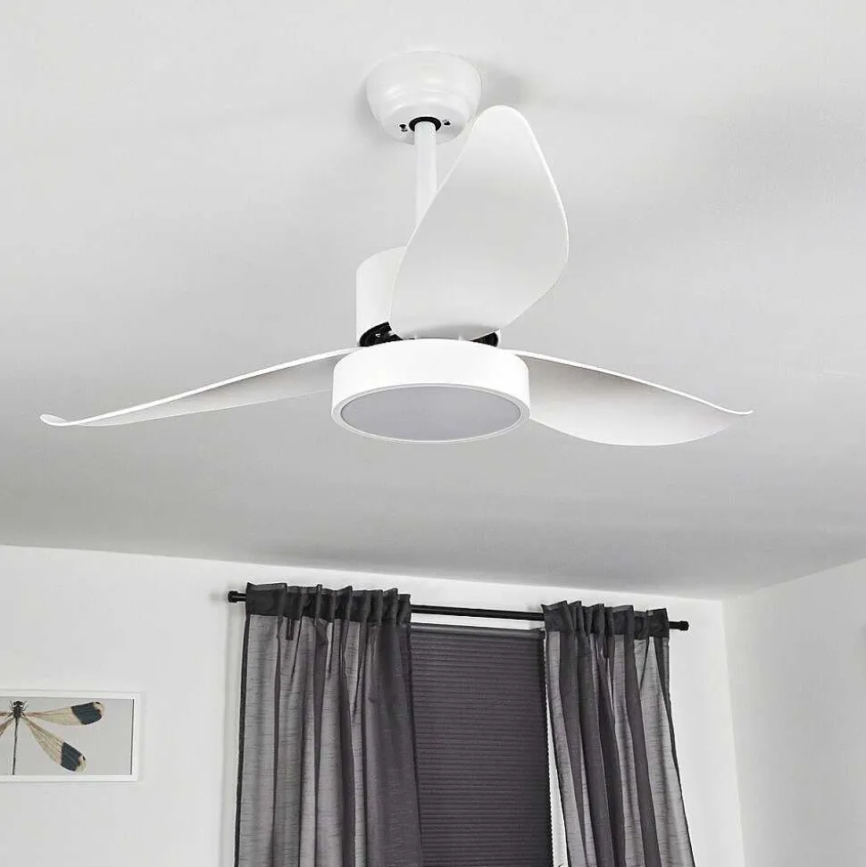 Ventilateur De Plafond Doha Led Blanc, 1 Lumiere, Telecommandes