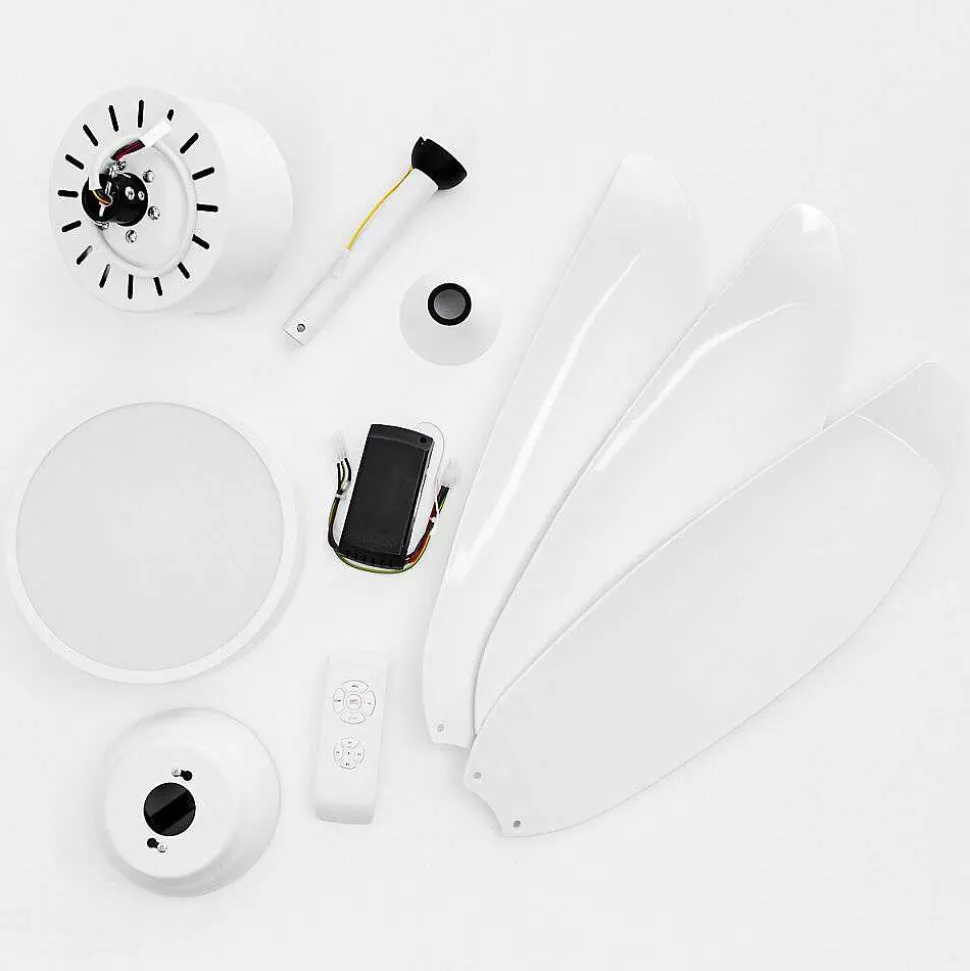 Ventilateur De Plafond Doha Led Blanc, 1 Lumiere, Telecommandes
