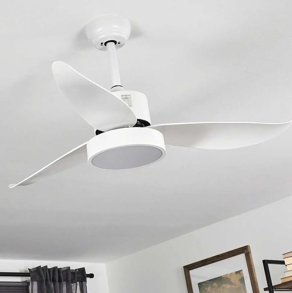 Ventilateur De Plafond Doha Led Blanc, 1 Lumiere, Telecommandes