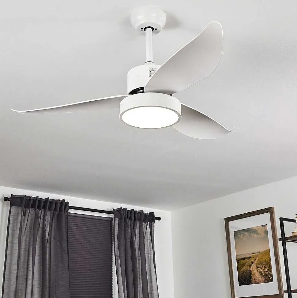 Ventilateur De Plafond Doha Led Blanc, 1 Lumiere, Telecommandes