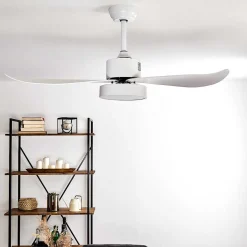 Ventilateur De Plafond Doha Led Blanc, 1 Lumiere, Telecommandes