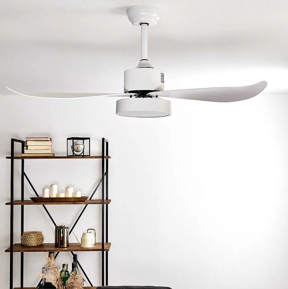 Ventilateur De Plafond Doha Led Blanc, 1 Lumiere, Telecommandes