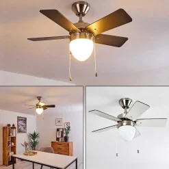 Ventilateur De Plafond Ellmau Chrome, Gris, Blanc, 1 Lumiere