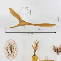 Ventilateur De Plafond Follseland Brun Clair, Couleur Bois, Blanc, Telecommandes