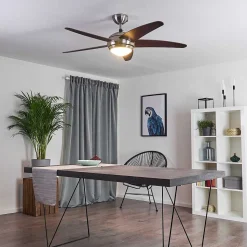 Ventilateur De Plafond Imon Bois Fonce, Nickel Mat, 1 Lumiere, Telecommandes