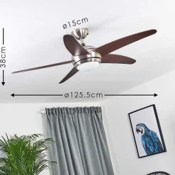 Ventilateur De Plafond Imon Bois Fonce, Nickel Mat, 1 Lumiere, Telecommandes