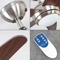 Ventilateur De Plafond Imon Bois Fonce, Nickel Mat, 1 Lumiere, Telecommandes