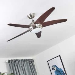 Ventilateur De Plafond Imon Bois Fonce, Nickel Mat, 1 Lumiere, Telecommandes